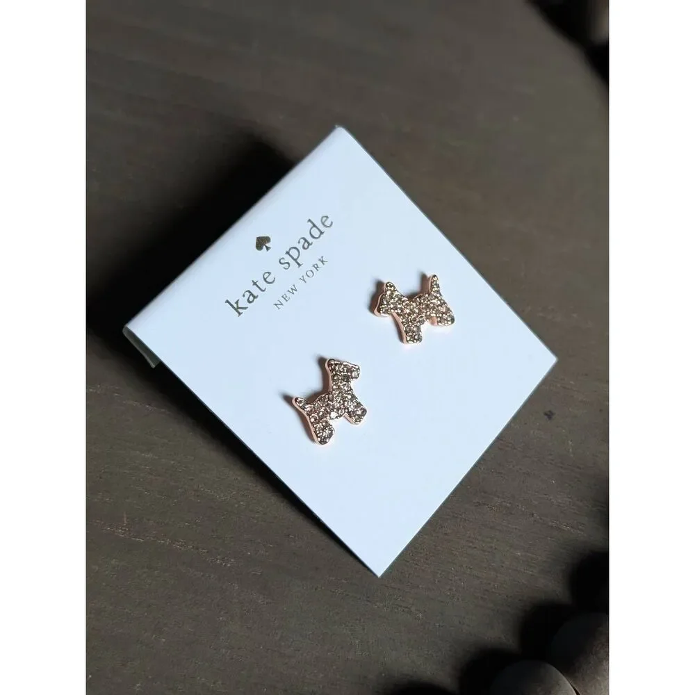 KATE SPADE NY Rose Gold Pave Scottie-Terrier Stud Earrings
